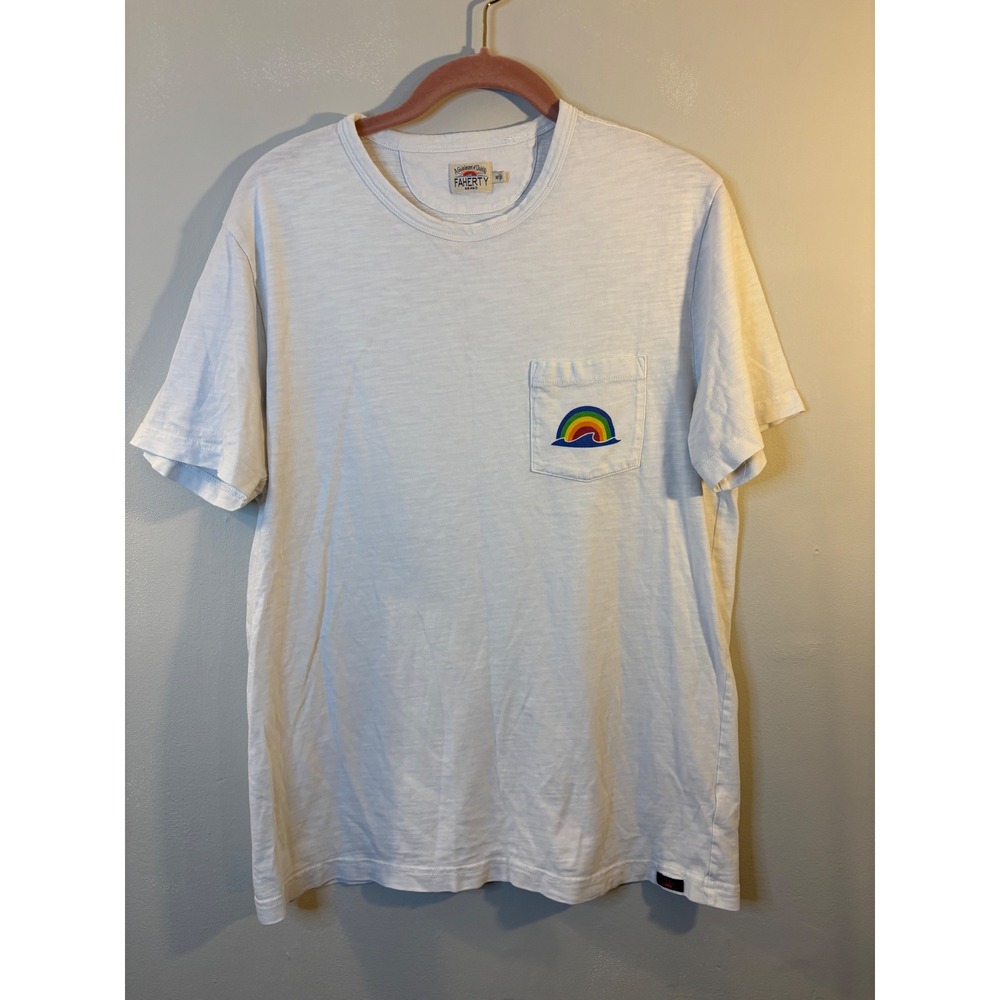 Faherty Men's White Pocket T Shirt ‎ M Wave Rainbow Cotton